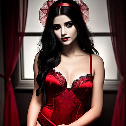 Enigmatic Enchantress Red Lace Dress and Garter Belt Midjourney Prompt
