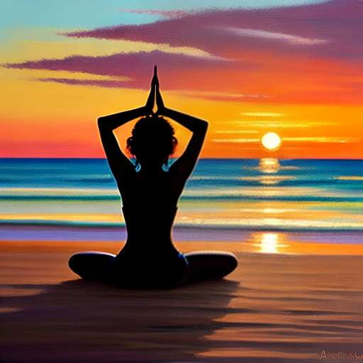 Beach Yoga Midjourney Prompt - Customizable Yoga Pose Illustration