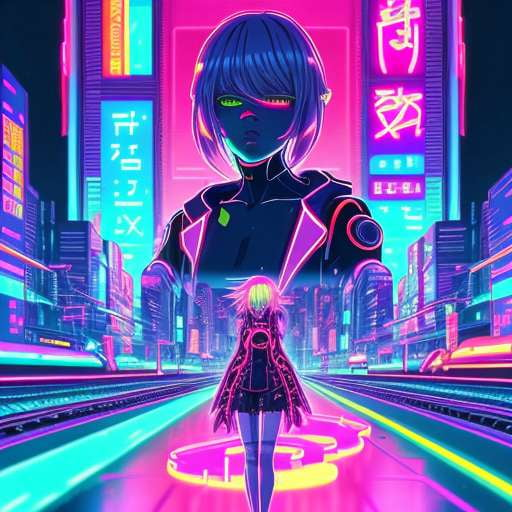 Midjourney AI Art Cyberpunk Anime Girl Walking in (Download Now) 