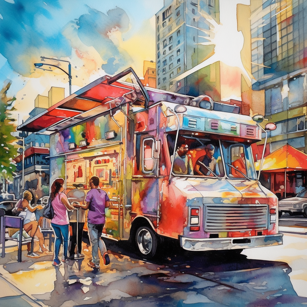 Watercolor Food Truck Midjourney Prompt - Better Watercolor Paintings