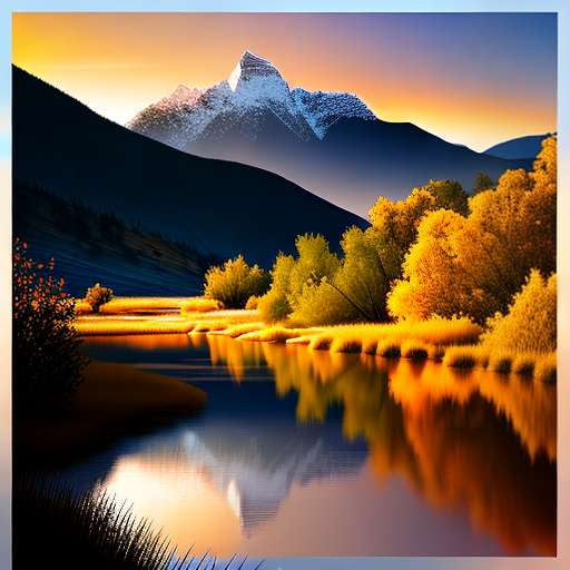 Diamond Mountain Range Midjourney Prompt - Create Your Own Radiant Sunset with River View - Socialdraft