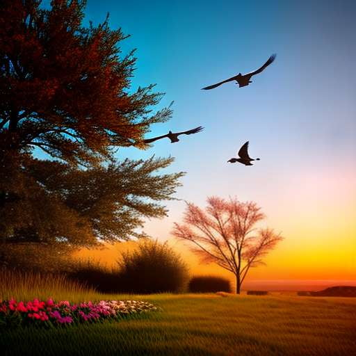 Garden Bird Sunset Midjourney Prompt - Customizable Image Creation - Socialdraft