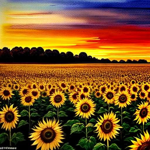 "Sunflower Dream" Midjourney Prompt - Create Your Own Stunning Red Sky Sunflower Field - Socialdraft