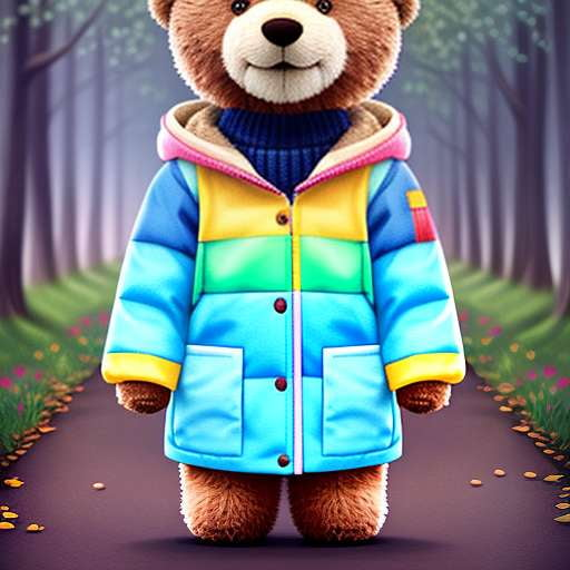 Rainbow Hooded Teddy Bear Jacket Midjourney Creation for DIY Customization - Socialdraft