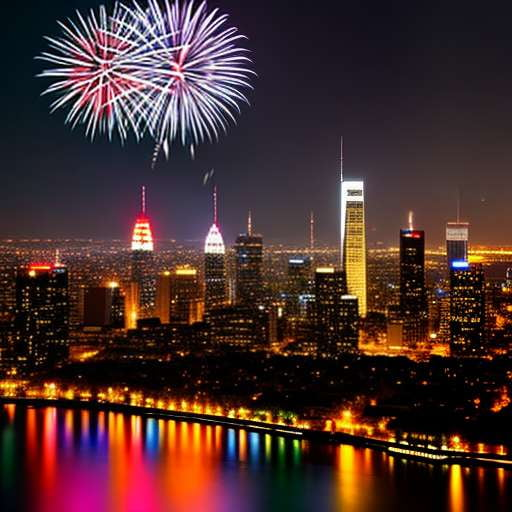 Nighttime Skyline Fireworks Midjourney Prompt - Socialdraft