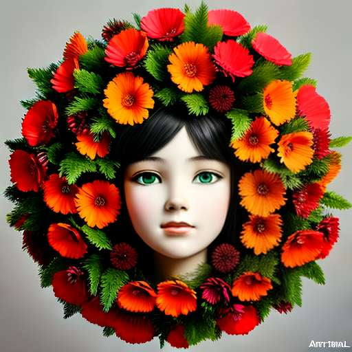 Floral Wreath Portrait Midjourney Prompt - Customizable and Unique Virtual Art Creation - Socialdraft