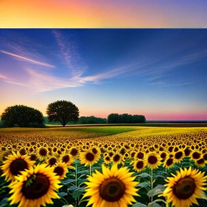 "Sunflower Dreamscape" Midjourney Prompt: Create your own Pink Sky Field with our unique Text-to-Image Model - Socialdraft