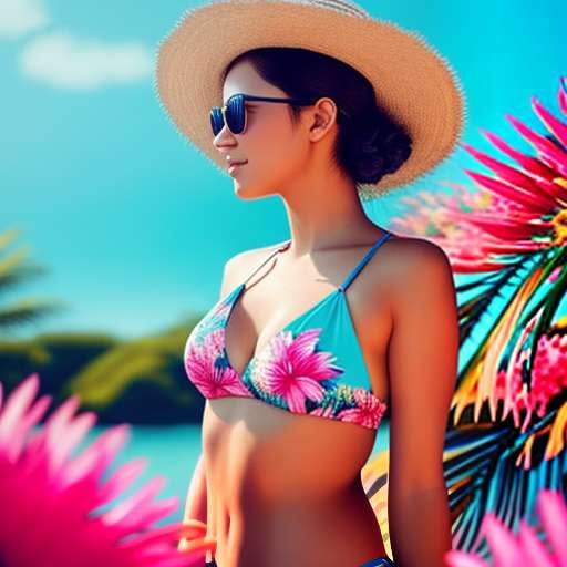 Floral Bikini Midjourney - Light and Striped Design - Socialdraft