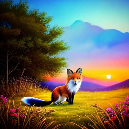 Fox Mandala Midjourney Prompt in Sunset Countryside - Socialdraft