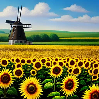 Sunflower and Windmill Midjourney Image Prompt- Text-to-Image Model - Socialdraft