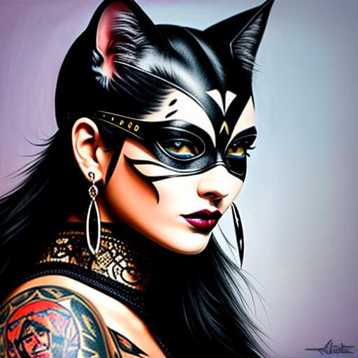 Tattooed Catwoman Midjourney Creation Prompt - Socialdraft
