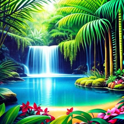 Tropical Rainforest Waterfall Pool Midjourney Prompt - Socialdraft