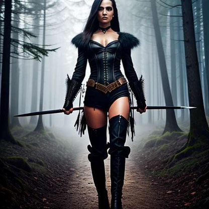 "Customizable Huntress with a Trident Midjourney Prompt" - Socialdraft