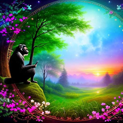 Midjourney Prompt: Enchanted Forest Mandala Chimpanzee Artistic Creation - Socialdraft