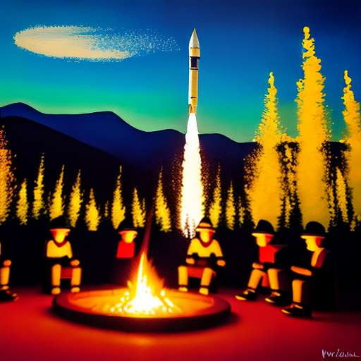 Rocket Launch Campfire Midjourney Prompt - Create your own unique campfire scene with a rocket launch twist! - Socialdraft