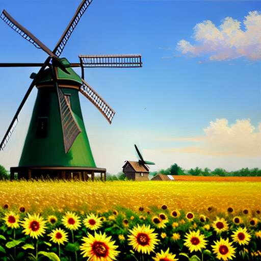 Sunflower and Windmill Midjourney Image Prompt- Text-to-Image Model - Socialdraft