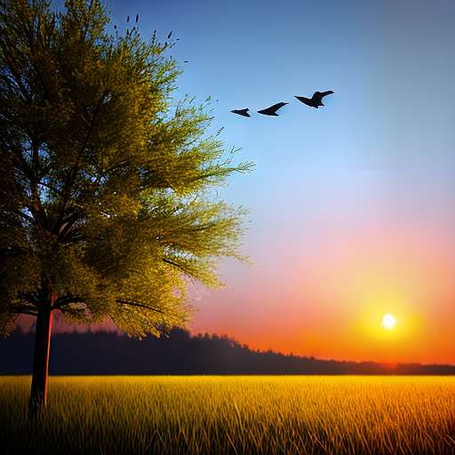 Springtime Flock Midjourney Prompt: Create Your Own Sunset Scene with Birds - Socialdraft