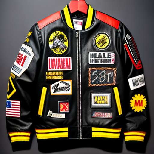 Leather Jacket with Custom Embroidered Patches Midjourney Prompt