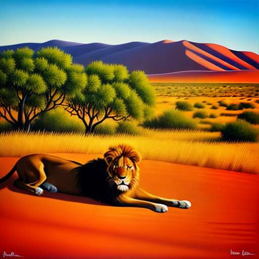 Lion in the Desert Midjourney Prompt - Customizable Text-to-Image Creation - Socialdraft