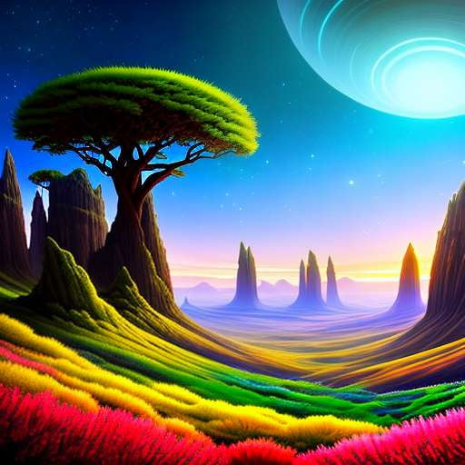 "Alien Planet Landscape" Midjourney Image Prompt - Customizable Science Fiction Art - Socialdraft