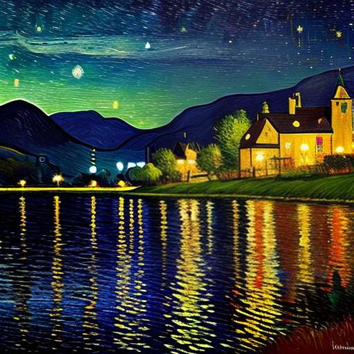 Starry Night Lake Customizable Midjourney Prompt for Beautiful Landscape Art - Socialdraft