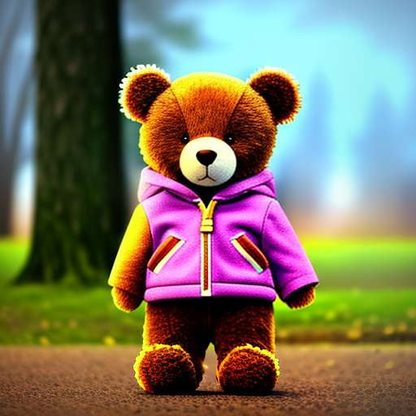 Rainbow Hooded Teddy Bear Jacket Midjourney Creation for DIY Customization - Socialdraft