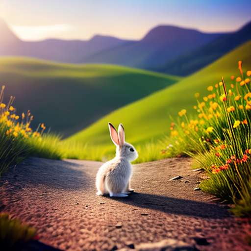 Mountain Meadow Sunrise Bunny - Customizable Midjourney Prompt for Text-to-Image Creation - Socialdraft