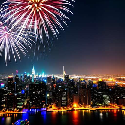 Nighttime Skyline Fireworks Midjourney Prompt - Socialdraft