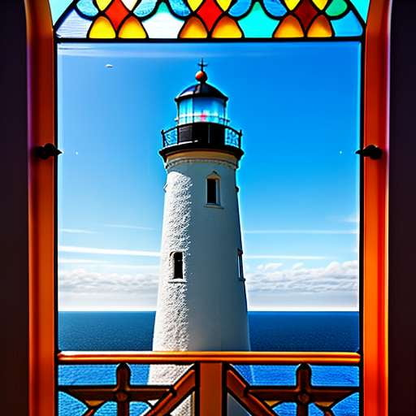 "Coastal Lighthouse" Stained Glass Midjourney Prompt - Socialdraft