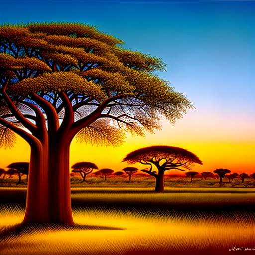 Baobab Tree Sunset Midjourney Prompt: Customizable African Landscape Art - Socialdraft