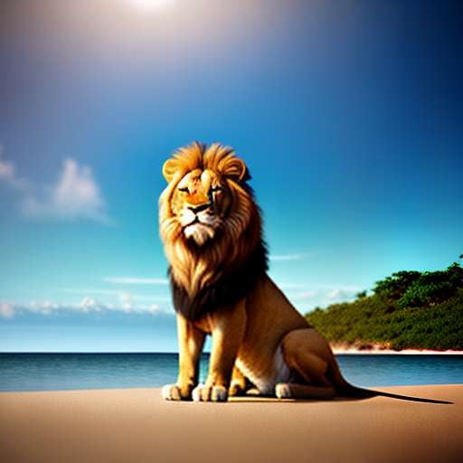 Lion on the Beach Midjourney Prompt - Create Your Own Majestic Masterpiece - Socialdraft