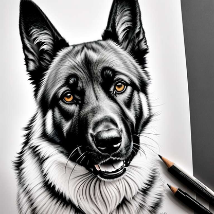 "Realistic German Shepherd Charcoal Pet Portrait" - Socialdraft