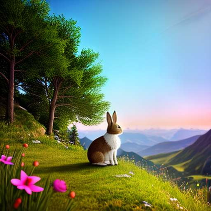 Mountain Bunny Midjourney Prompt - Scenic Customizable Image Creation - Socialdraft