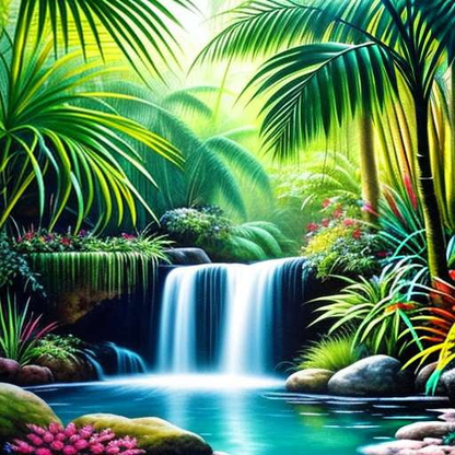 Tropical Rainforest Waterfall Pool Midjourney Prompt - Socialdraft