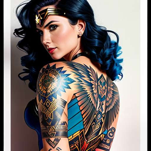 Stable Diffusion prompt: Wonder Woman, happy, tattoo, - PromptHero