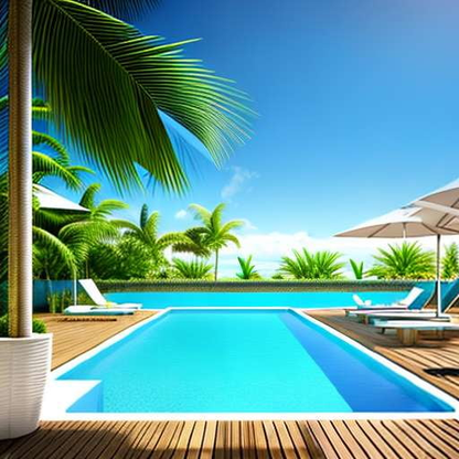 "Decked-Out Paradise Island" Midjourney Prompt for Outdoor Pool Image Generation - Socialdraft