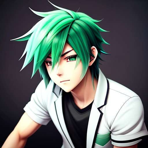 Anime Boy with Green Hair Midjourney Prompt - Customizable Text-to-Image Art Creation - Socialdraft