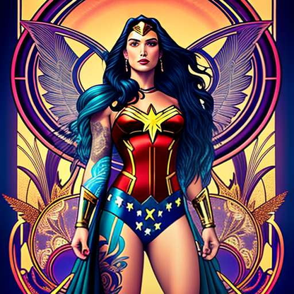 Tattooed Wonder Woman - Customizable Midjourney Prompt for Unique Art Creation - Socialdraft