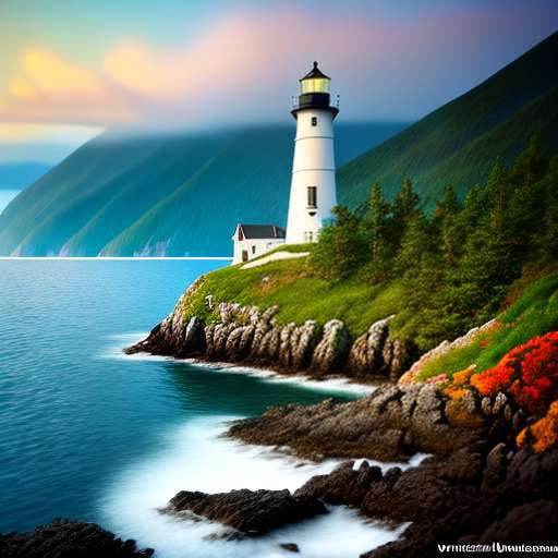 Fjord Lighthouse Midjourney Creation for Custom Paintings - Socialdraft