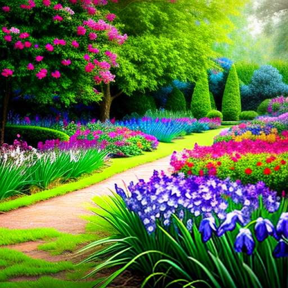 "Irises Garden" Custom Midjourney Prompt for Text-to-Image Creations - Socialdraft