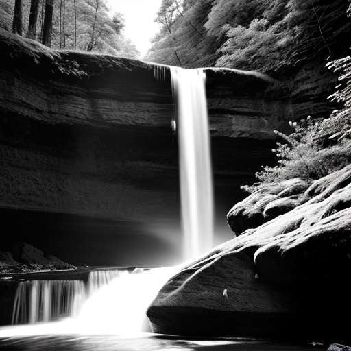 "Black and White Waterfall" Text-to-Image Midjourney Prompt - Socialdraft