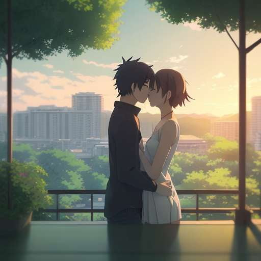 Midjourney prompt: Anime boy kisses a stunning girl, - PromptHero