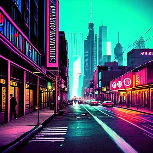 A beautiful eye-level view of a cyberpunk city street, Stable Diffusion