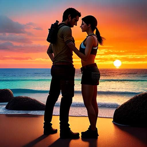 Lara Croft and Nathan Drake Beach Honeymoon Midjourney Image Prompt - Socialdraft