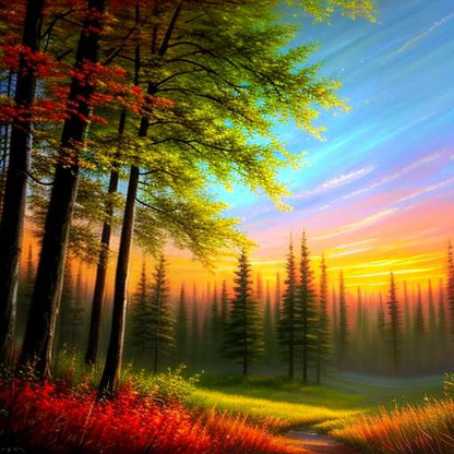 "Majestic Forest Sunset" Midjourney Image Prompt - Customizable Art Creation - Socialdraft