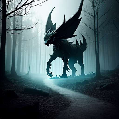 Yveltal in Dark Forest Midjourney Prompt - Customizable Pokémon Art - Socialdraft