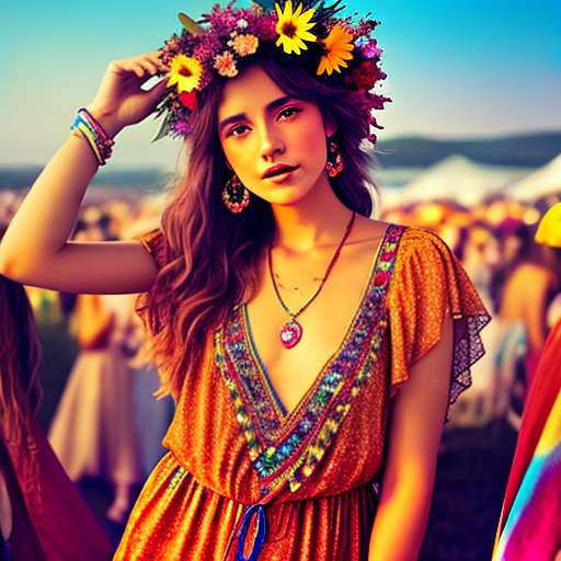 Retro Boho Woodstock Festival Outfit Midjourney Prompt - Socialdraft