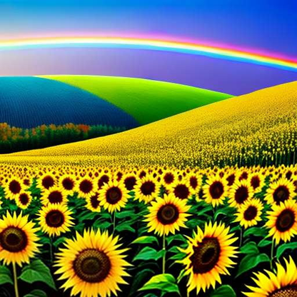 Sunflower Rainbow Midjourney Prompt - Create Your Own Rainbow Sunflower Field - Socialdraft