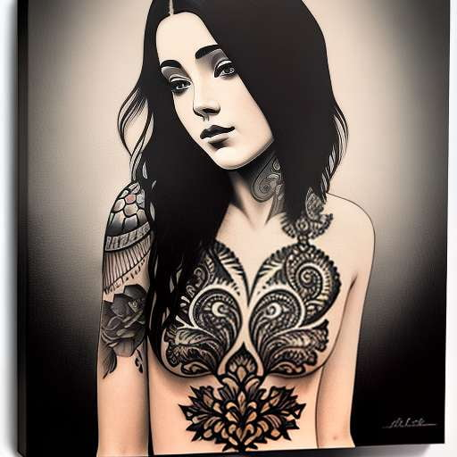 "Minimalistic Tattooed Girls" Midjourney Prompts - Black and White Images - Socialdraft