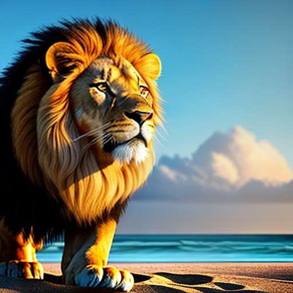 Lion on the Beach Midjourney Prompt - Create Your Own Majestic Masterpiece - Socialdraft